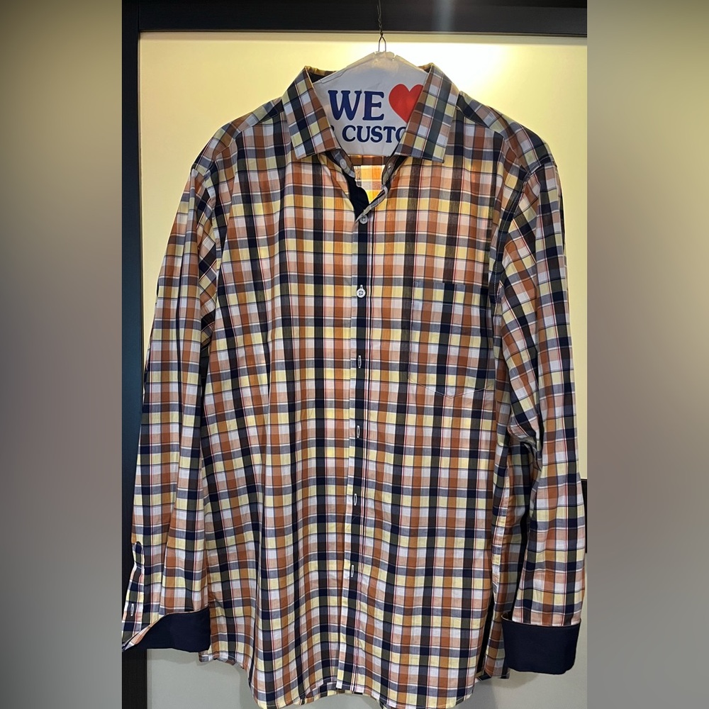 Galaxy By Harvic Brown and Orange Casual Button Down Shirt
